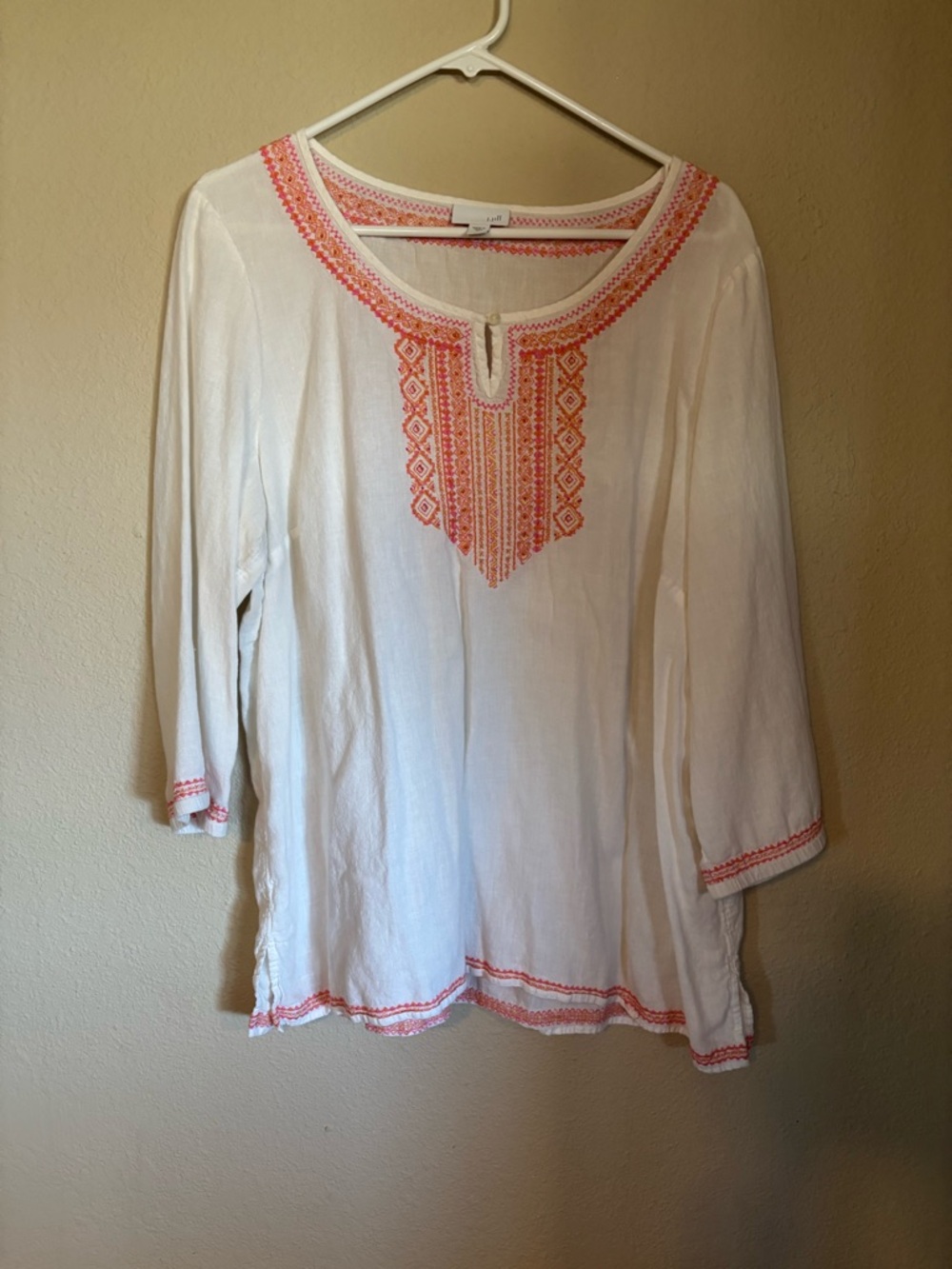 J. Jill White Embroidered Tunic Top with Coral Detail